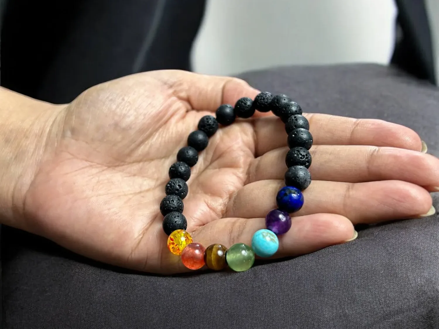 7 Chakra Bracelet with Lava Beads